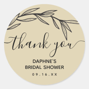 Laurel Leaves Thank You Bridal Shower Classic Round Sticker