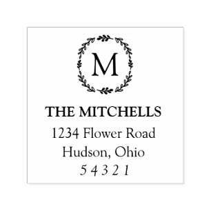 Laurel Monogram Address Stamp