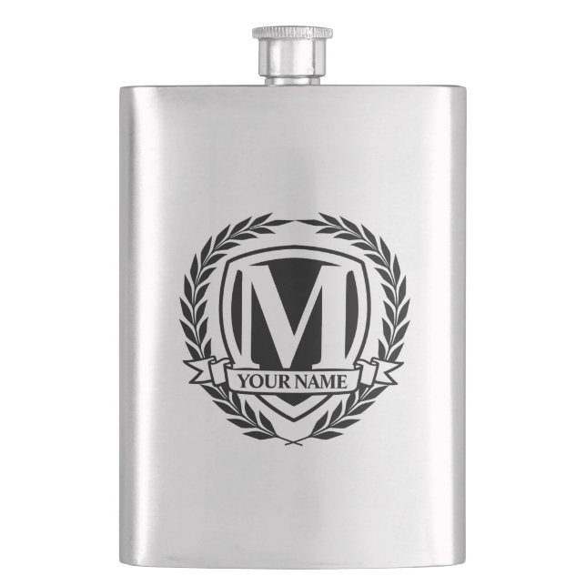 Laurel Monogram Design Flask (Front)
