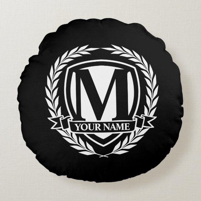 Laurel Monogram Design Round Pillow (Front)