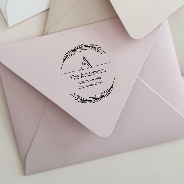 Laurel Monogram Family Name Return Address  Rubber Stamp (Creator Uploaded)
