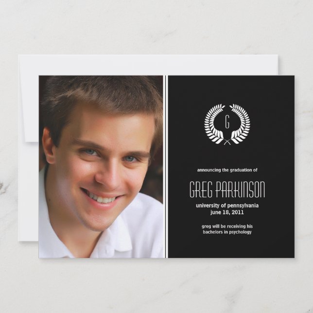 Laurel Monogram Graduation Announcement (Front)
