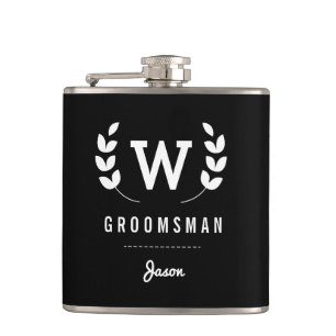 Laurel Monogram Groomsman Hip Flask