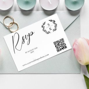 Laurel Monogram QR Code RSVP Online Card