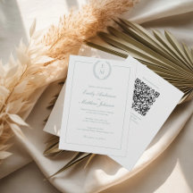 Laurel Monogram Wedding Invitation QR Code