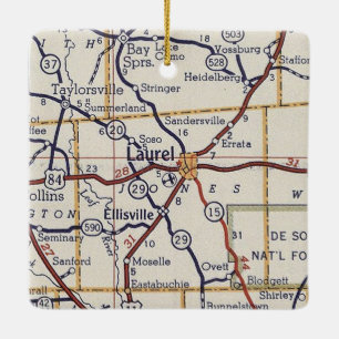 Laurel MS Vintage Map Ceramic Ornament