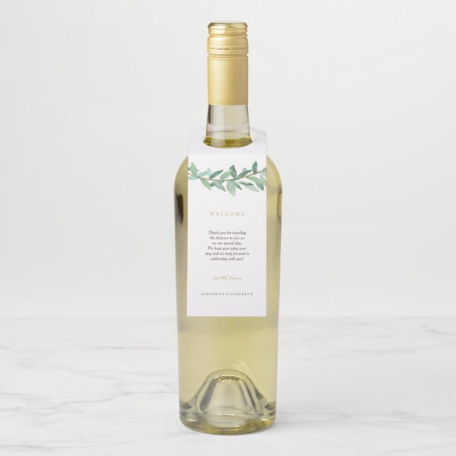 Laurel Olive Branch Welcome Bottle Hanger (On Bottle)