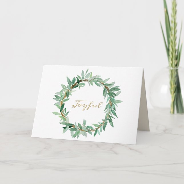 Laurel Olive Wreath Corporate Holiday Card (Front)