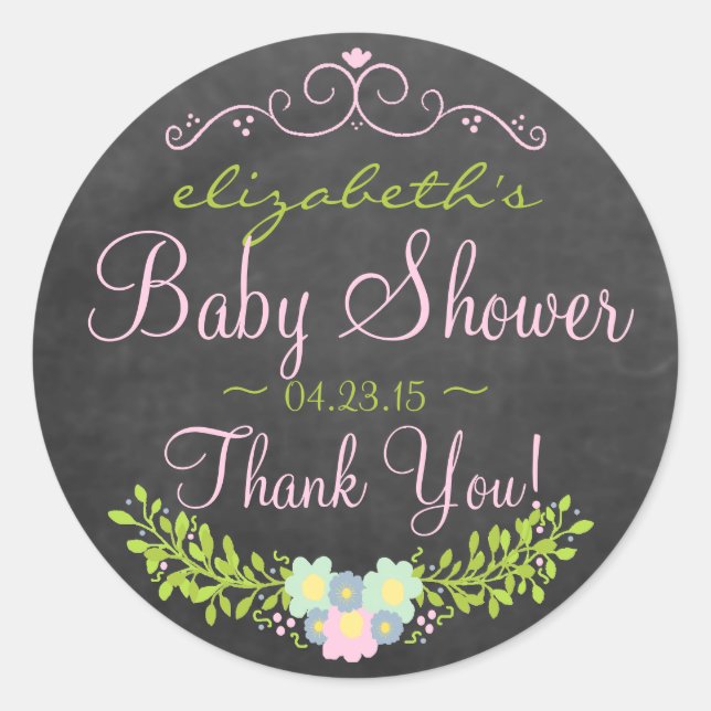 Laurel on Chalkboard Look Pink and Green Classic Round Sticker (Front)