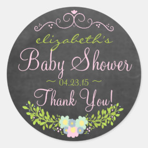 Laurel on Chalkboard Look Pink and Green Classic Round Sticker