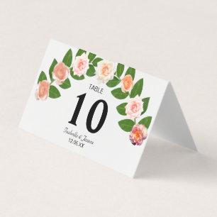 Laurel & Rose Flowers Wedding Fold Table Card
