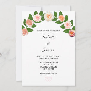 Laurel & Rose Flowers Wedding Invitation