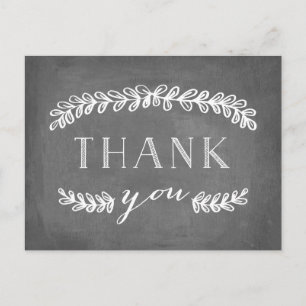 Laurel White Flat Thank You Post Card Chalkboard