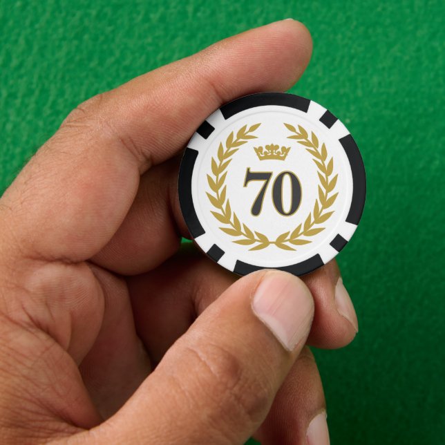 Laurel Wreath and Crown 70th Birthday Poker Chips (Hand)