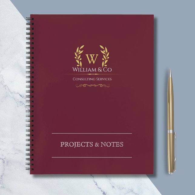 Laurel Wreath Burgundy Gold Monogram Business Notebook (Creator Uploaded)