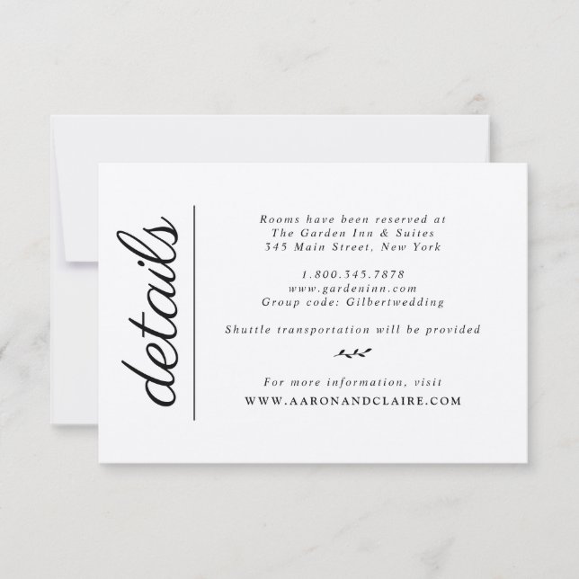 Laurel Wreath | Classy Wedding Details Card (Front)