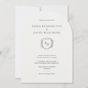 Laurel Wreath Crest Minimalist Arch Style Wedding Invitation