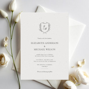 Laurel Wreath Crest Minimalist Chic Wedding Invitation