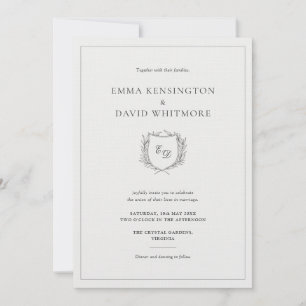 Laurel Wreath & Crest Minimalist Elegant Wedding Invitation