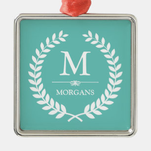 Laurel Wreath Decor Pastel Teal Family Monogram Metal Tree Decoration
