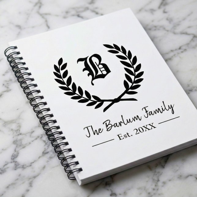 Laurel Wreath Family Monogram Notebook (Personalized Monogram Notebook)