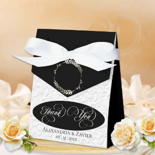 Laurel Wreath Faux Emboss -Black/Silver Favour Box