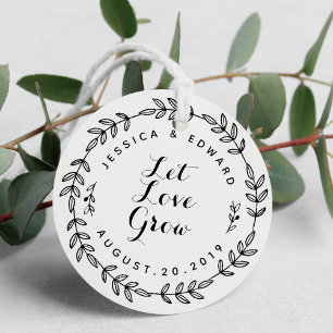 Laurel Wreath Let Love Grow Wedding Round Favour Tags