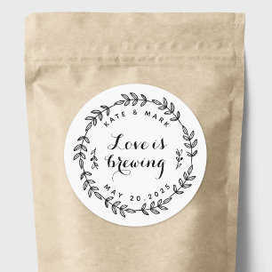 Laurel Wreath Love is Brewing Wedding Favor Classic Round Sticker