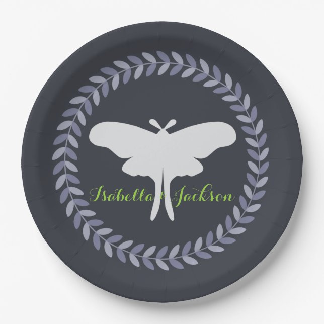 Laurel Wreath & Luna Moth Paper Plate (Front)
