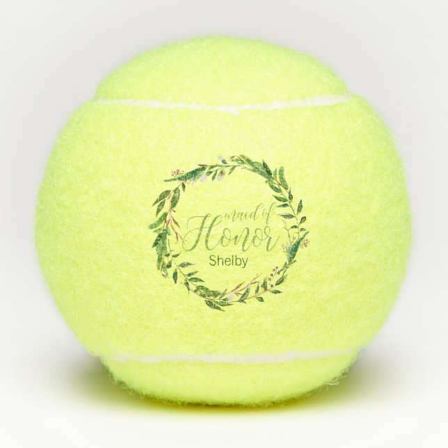 Laurel Wreath Maid of Honour Wedding Party Gift Tennis Balls (Front)
