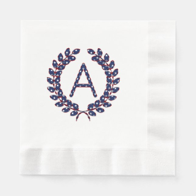 Laurel Wreath Monogram A Stars and Stripes USA Napkin (Front)