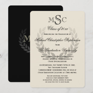 Laurel Wreath Monogram Classic College Graduation Invitation