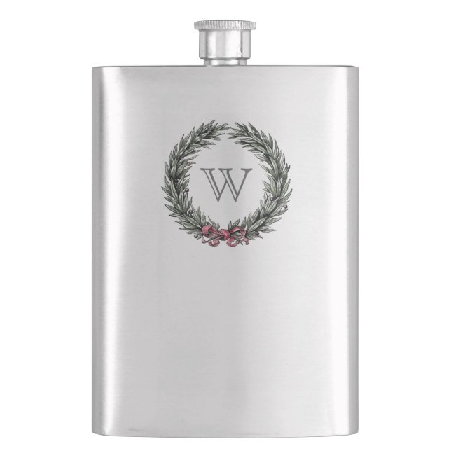 Laurel Wreath Monogram Flask (Front)
