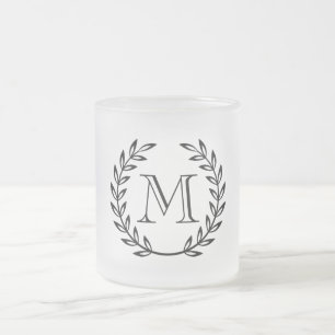 Laurel Wreath Monogram Frosted Glass Coffee Mug
