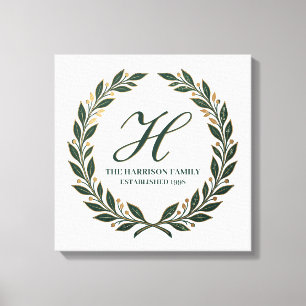 Laurel Wreath Monogram Sign Family Est Canvas