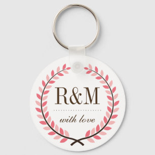 Laurel Wreath Monogram Wedding Keychain Pink White