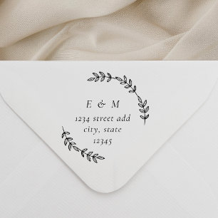 Laurel Wreath Monogram Wedding Round Address Rubber Stamp