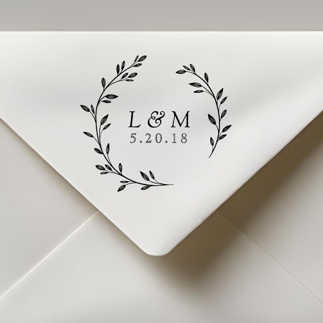 Laurel Wreath Monogram Wedding Save the Date Self-inking Stamp (Creator Uploaded)