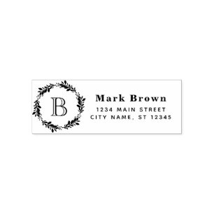 Laurel Wreath Monogrammed Initial Return Address Self-inking Stamp