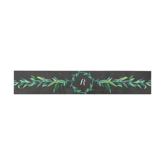Laurel Wreath Olive Leaf Branch Modern Chalkboard Invitation Belly Band (Flat)