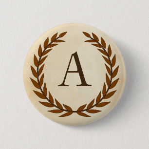 Laurel Wreath on Parchment Monogram Initial A 6 Cm Round Badge