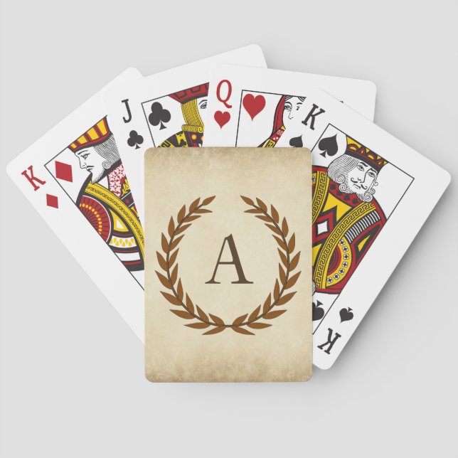 Laurel Wreath on Parchment Monogram Initial A Playing Cards (Back)