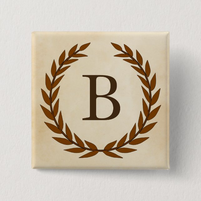 Laurel Wreath on Parchment Monogram Initial B 15 Cm Square Badge (Front)