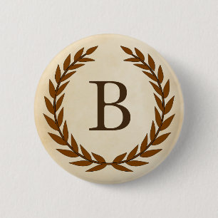 Laurel Wreath on Parchment Monogram Initial B 6 Cm Round Badge