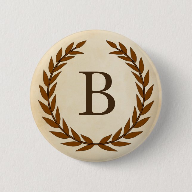 Laurel Wreath on Parchment Monogram Initial B 6 Cm Round Badge (Front)