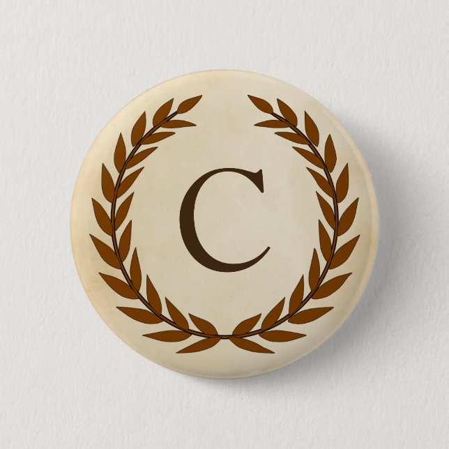 Laurel Wreath on Parchment Monogram Initial C 6 Cm Round Badge (Front)