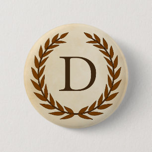 Laurel Wreath on Parchment Monogram Initial D 6 Cm Round Badge