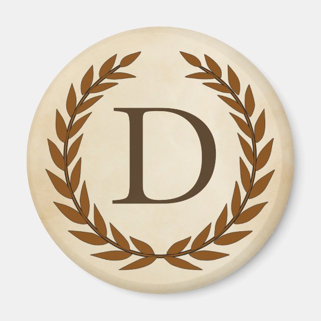 Laurel Wreath on Parchment Monogram Initial D Magnet (Front)