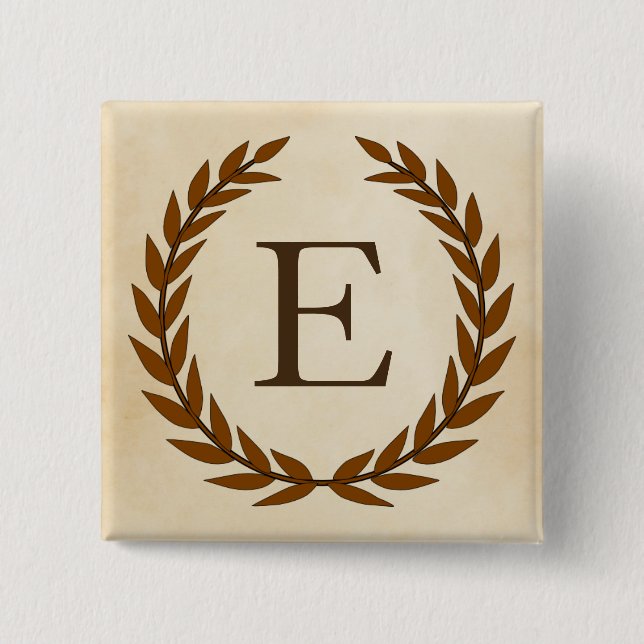 Laurel Wreath on Parchment Monogram Initial E 15 Cm Square Badge (Front)