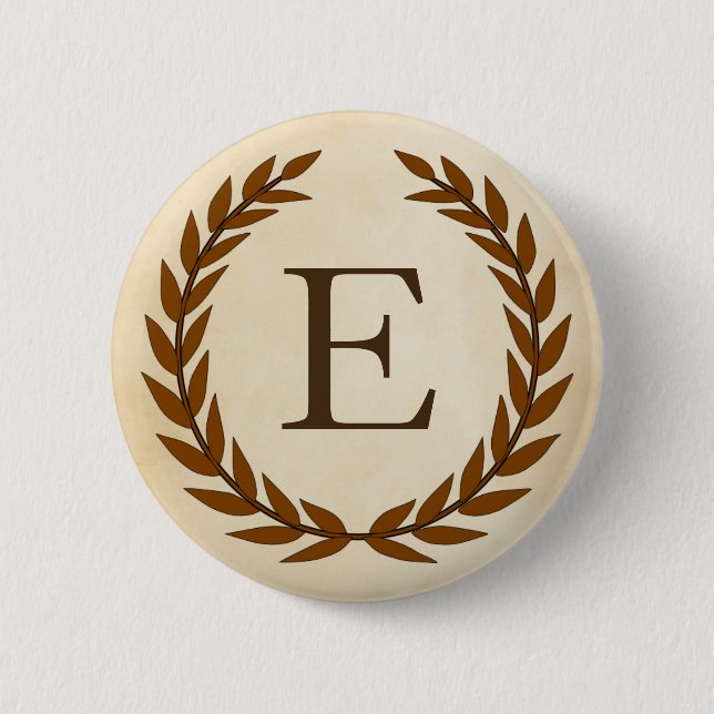 Laurel Wreath on Parchment Monogram Initial E 6 Cm Round Badge (Front)